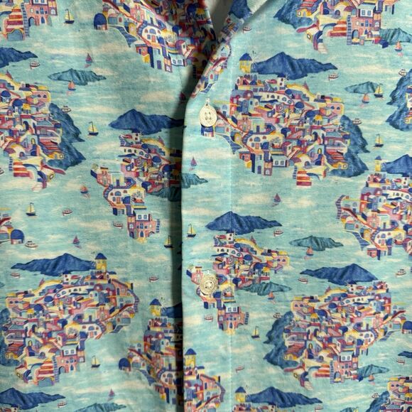 MICHAEL'S Men Stretch Cotton Spandex AOP Button Sport Shirt Large Camp Vacation - Picture 2 of 5